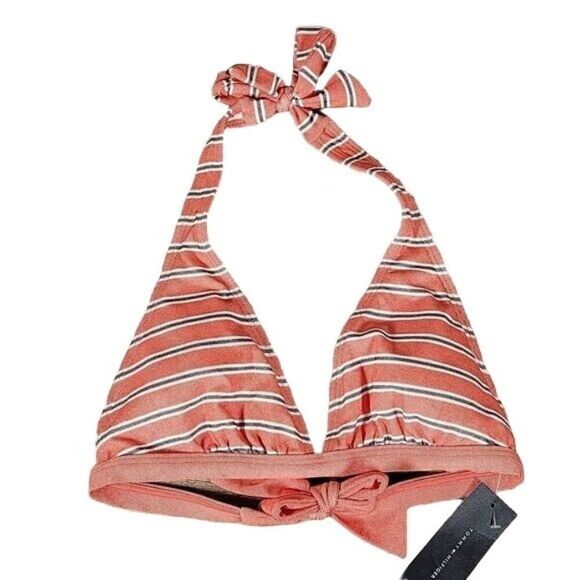 Tommy Hilfiger Striped Triangle Bikini Top Sz S - Picture 1 of 8